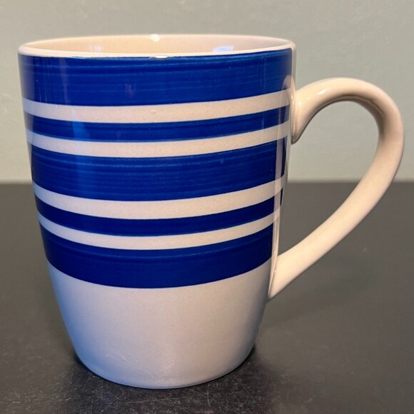 Set of 2 DOVER & YORK Cobalt Blue Nautical Striped Stoneware Mugs - Picture 8 of 11